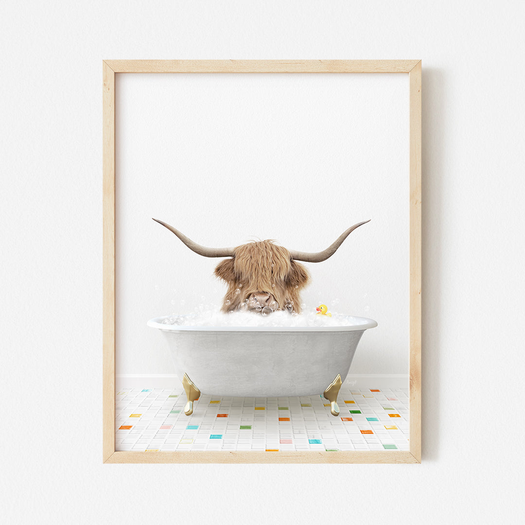 a picture of a bull in a bathtub