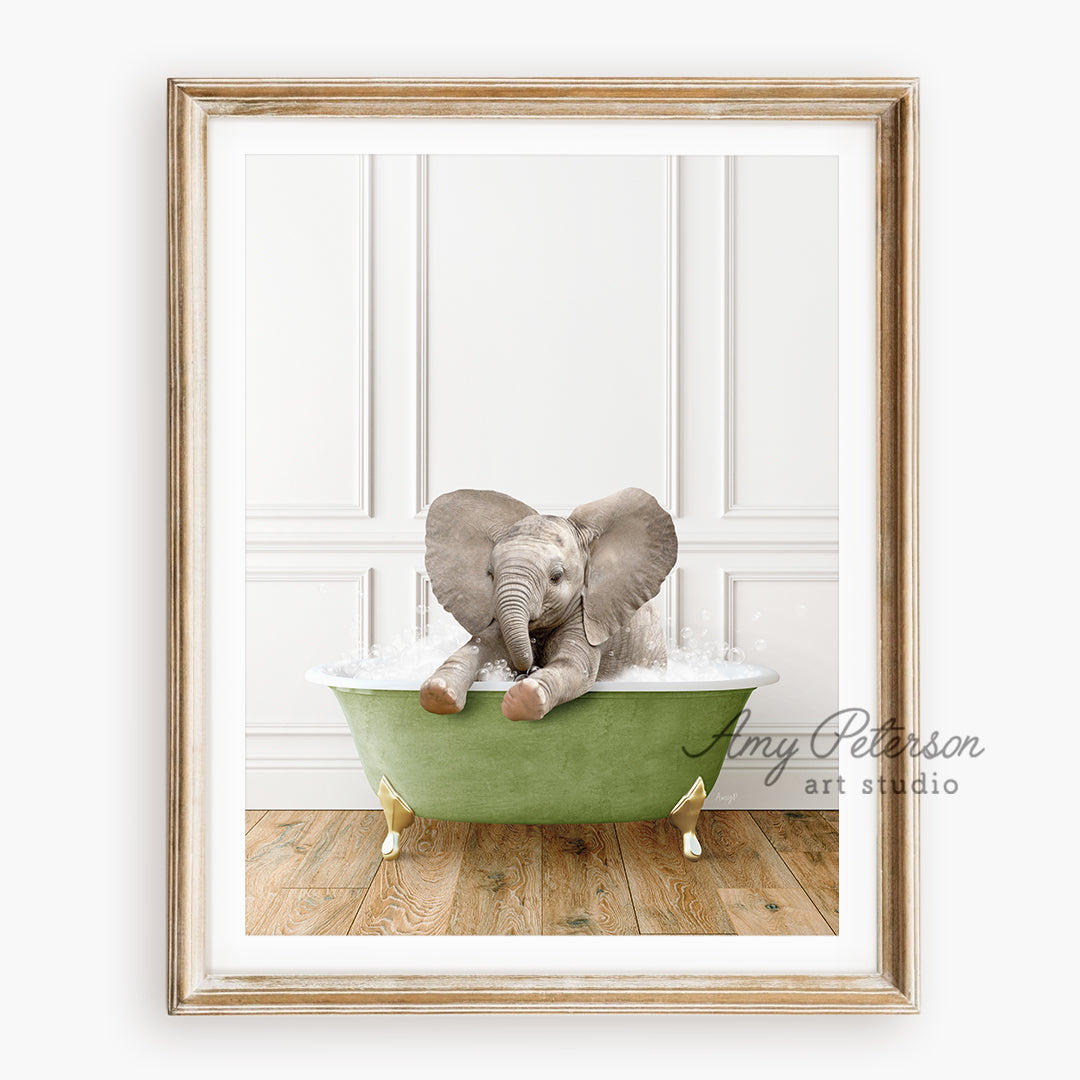 a picture of a baby elephant in a bathtub