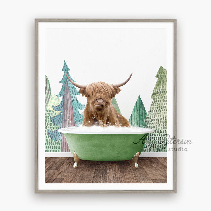 a brown dog sitting in a green bath tub