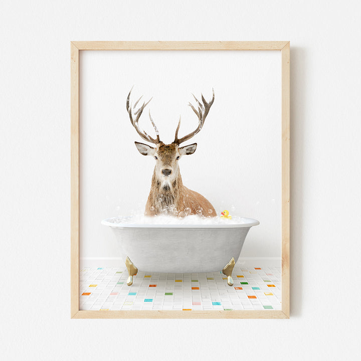 a picture of a deer in a bathtub