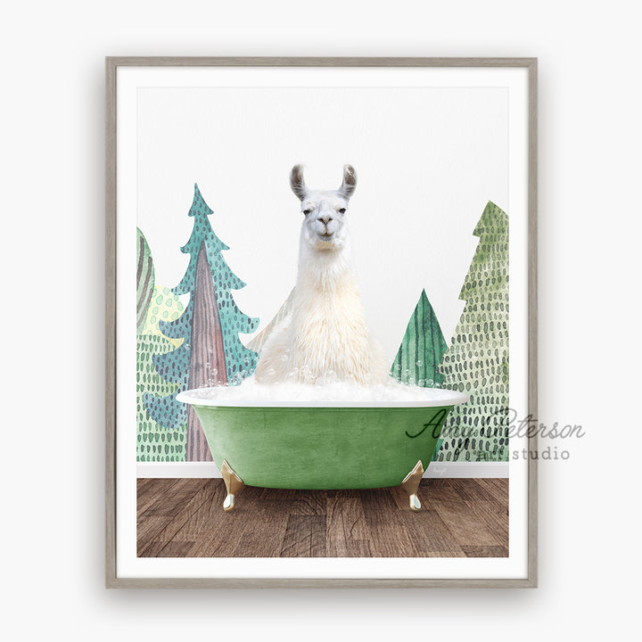 a picture of a llama in a bathtub