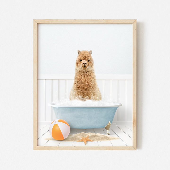 a dog sitting in a bathtub with a beach ball