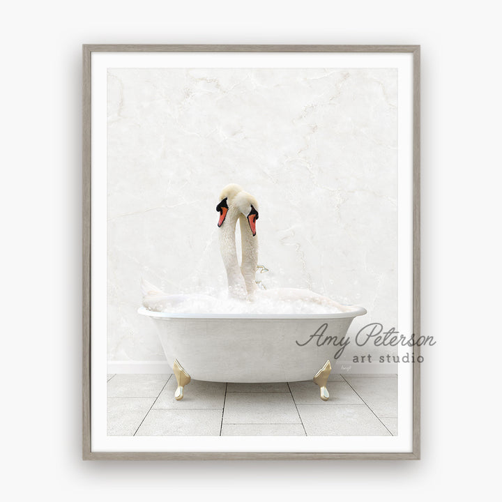 a picture of a swan in a bathtub