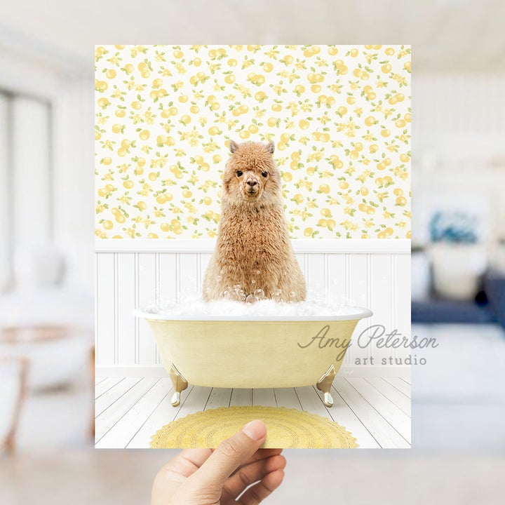 a dog sitting in a bathtub in a room