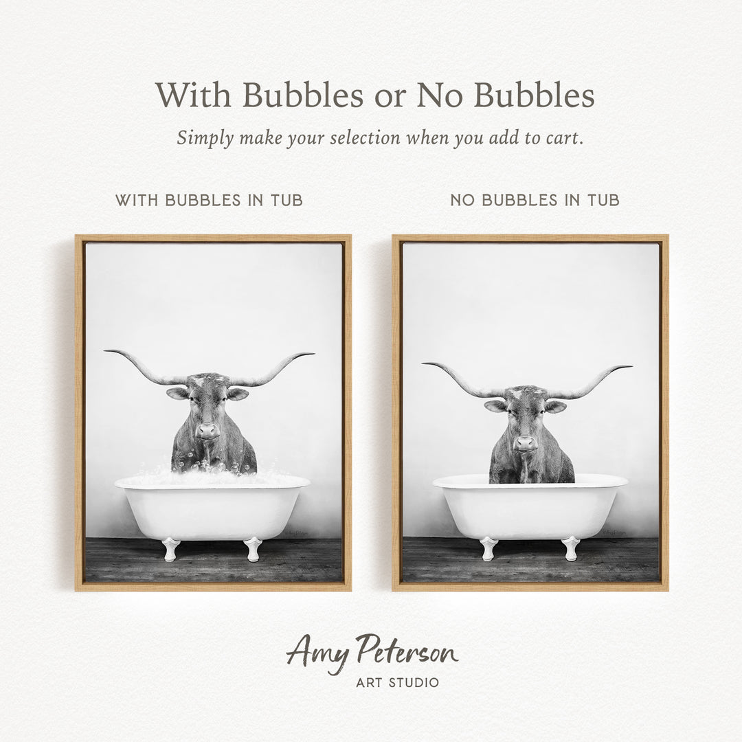 The image is a black and white photograph of a bull with horns in a tub, with text above the images providing instructions for the viewer.