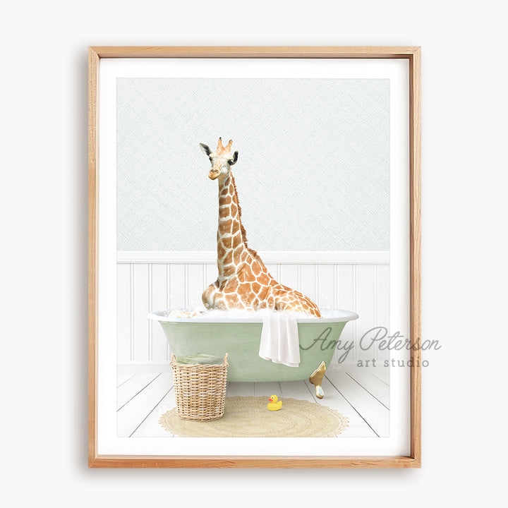 a picture of a giraffe sitting in a bathtub