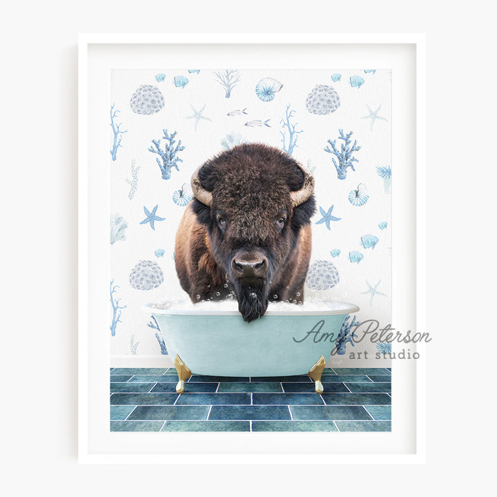 a picture of a bison in a bathtub