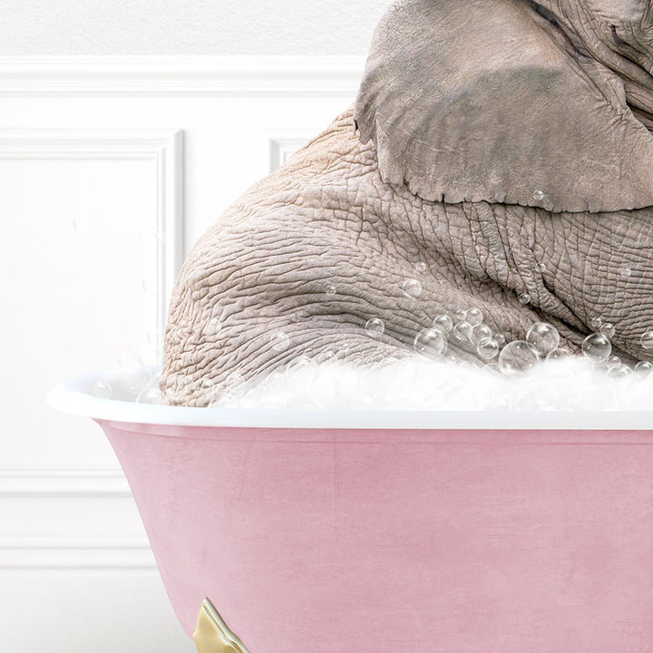 an elephant sitting in a bathtub with bubbles