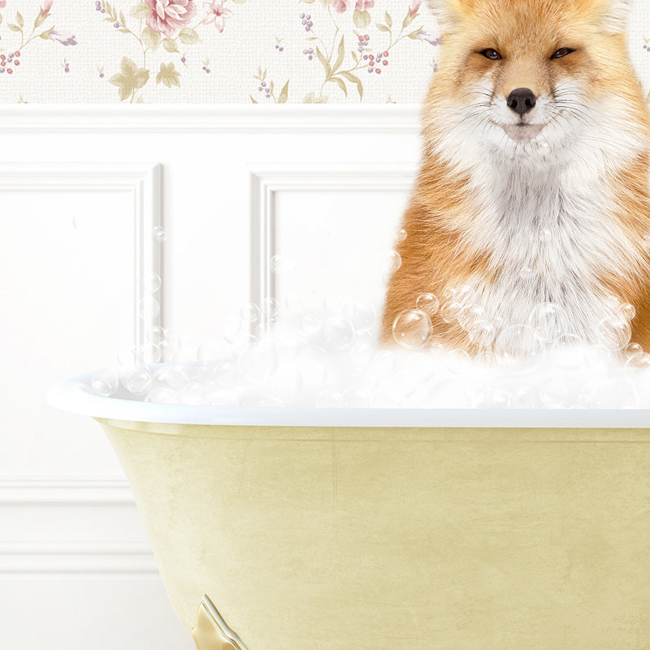 a dog sitting in a bathtub full of foam