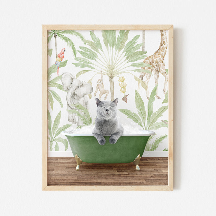 a cat is sitting in a green bathtub