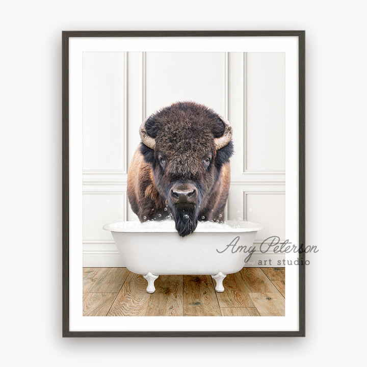 a picture of a bison in a bathtub