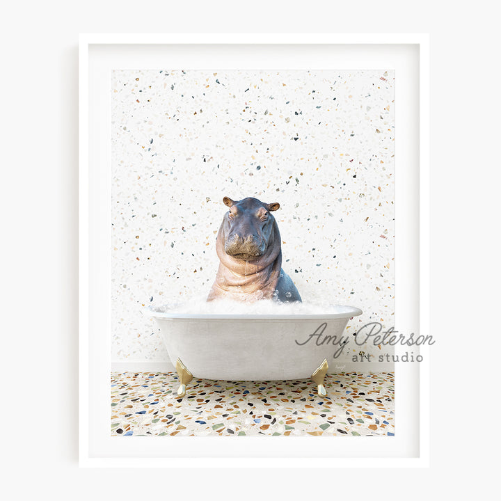 a hippo sitting in a bathtub with his head in the water