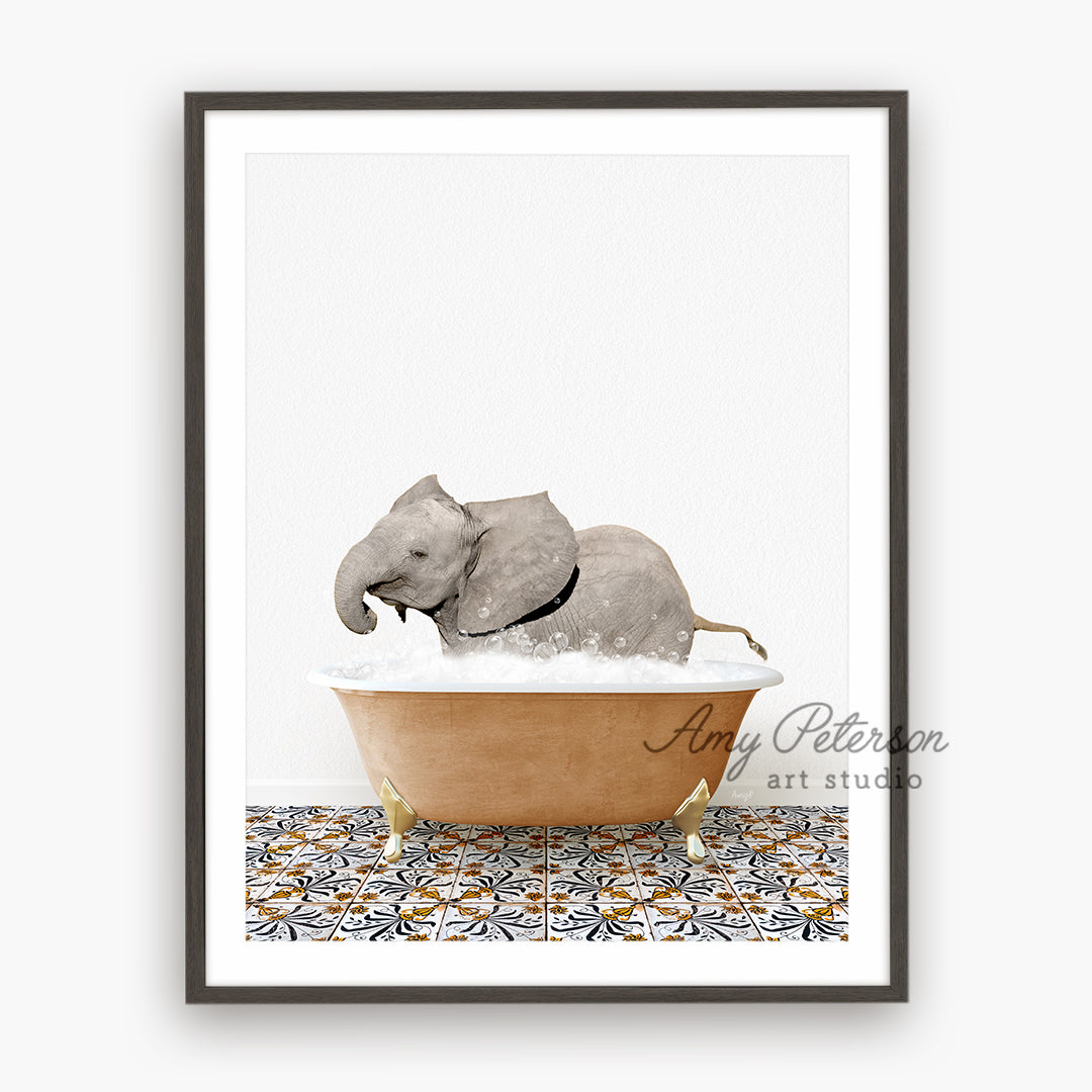 a picture of an elephant in a bathtub