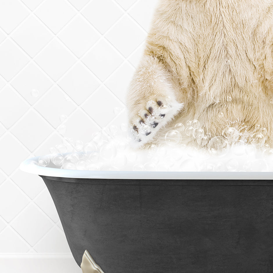 a polar bear is sitting in a bathtub