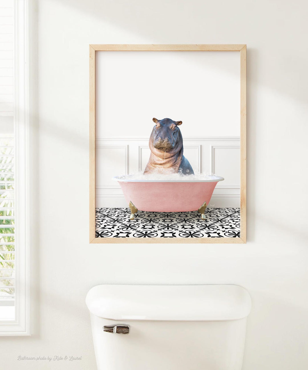 Baby Hippo in Stencil Tile with Pink Bathtub Bath