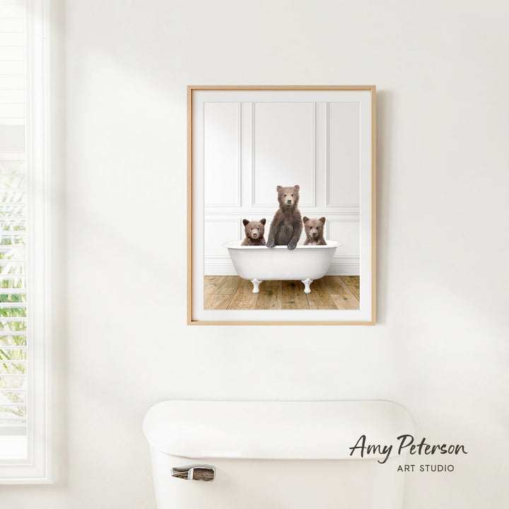 Three Bear Cubs in Traditional Panel Bath Style