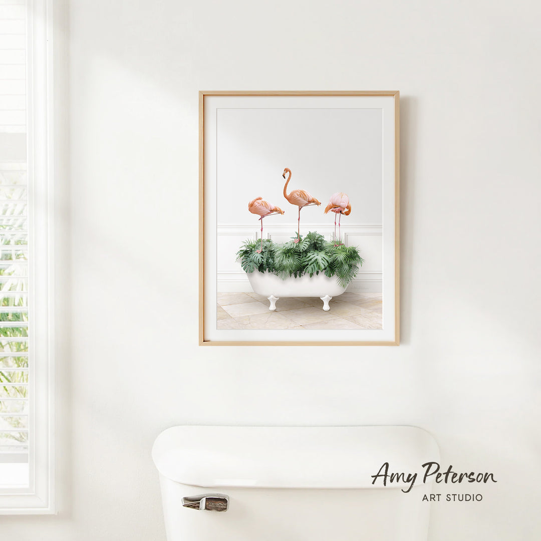 Three Flamingos in Modern Bath