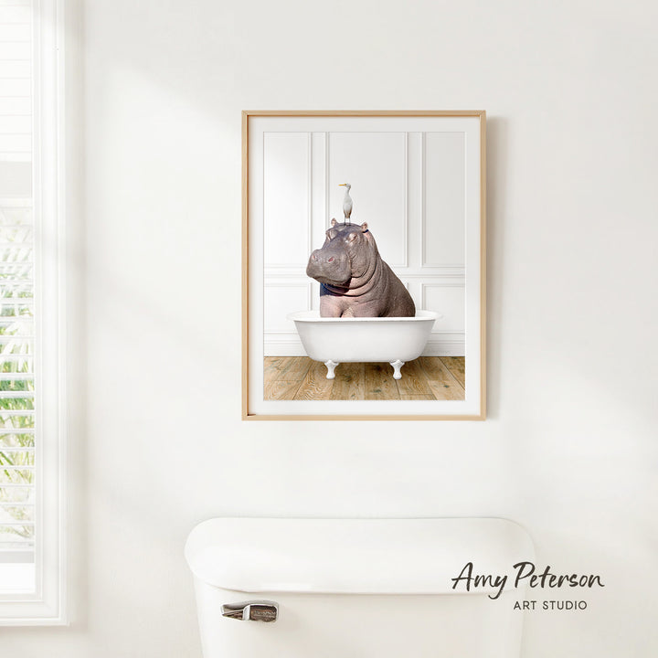 Hippo and Bird in Traditional Panel Bath Style