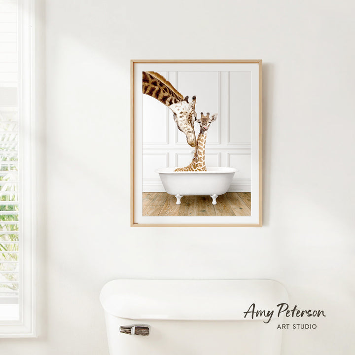 Mother and Baby Giraffe in Traditional Panel Bath Style