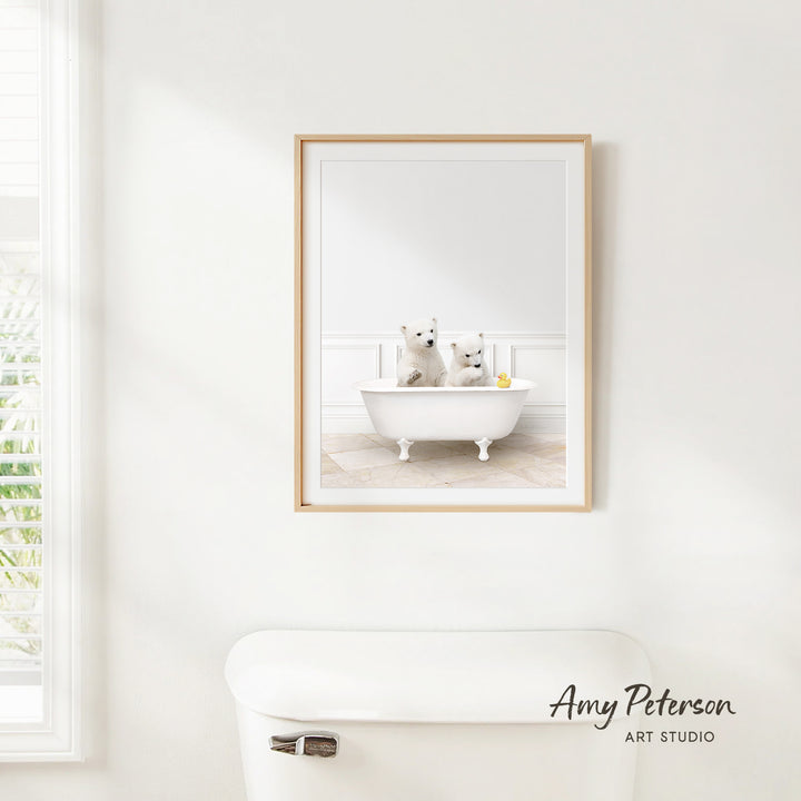 Two Polar Bear Cubs in Modern Bath