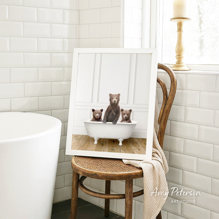Three Bear Cubs in Traditional Panel Bath Style
