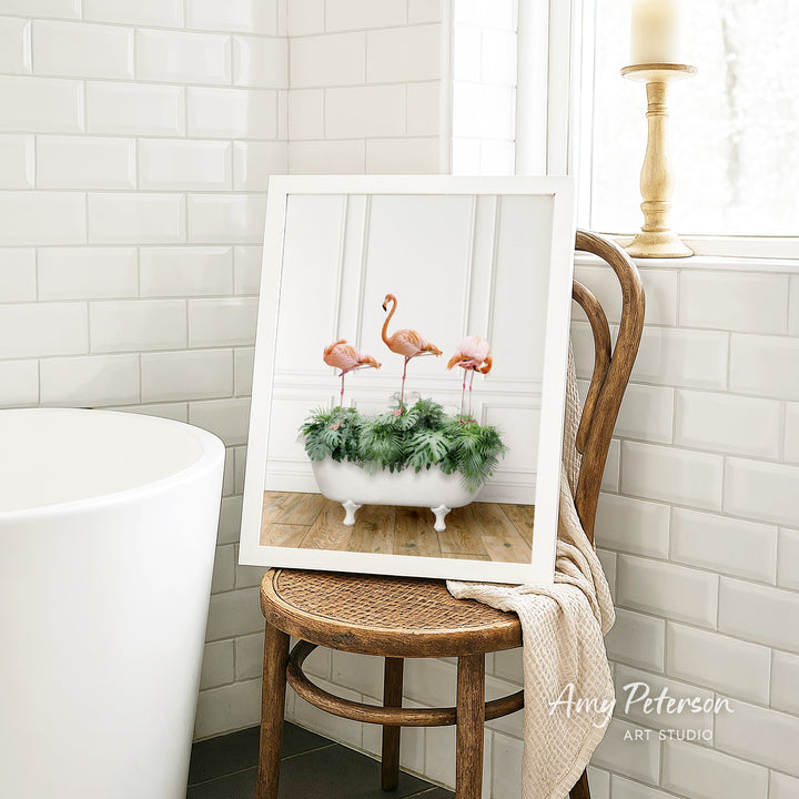 Three Flamingos in Traditional Panel Bath Style