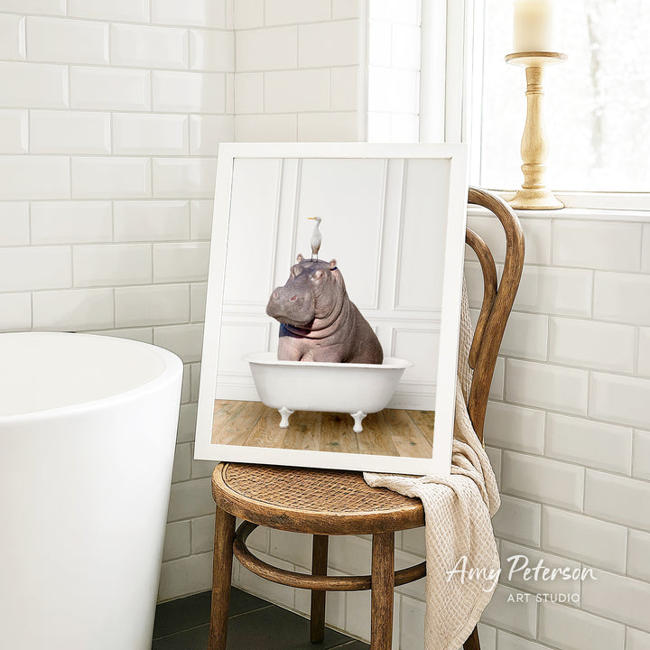 Hippo and Bird in Traditional Panel Bath Style