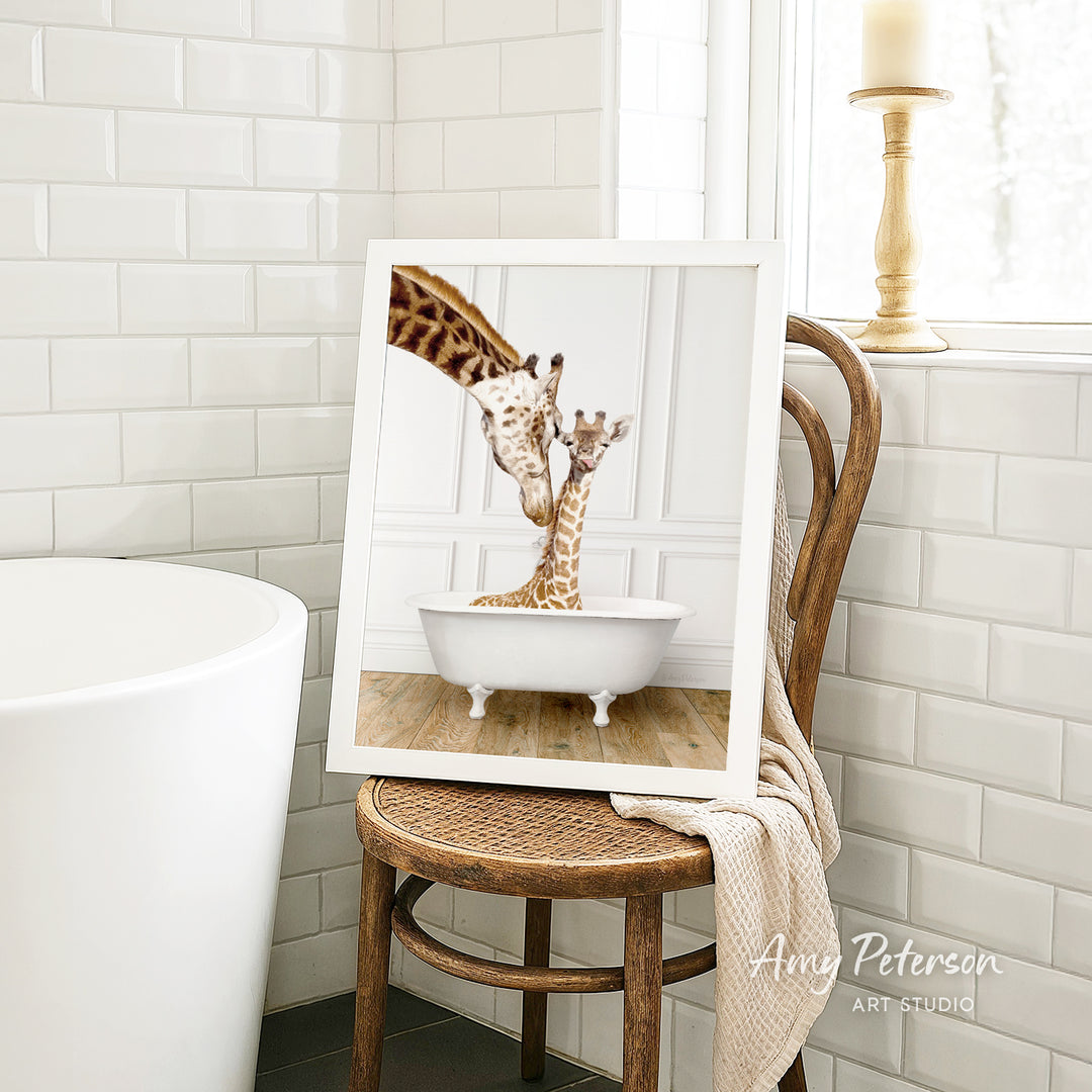 Mother and Baby Giraffe in Traditional Panel Bath Style