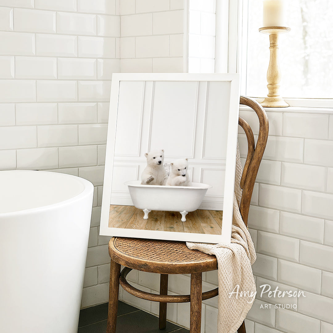 Two Polar Bear Cubs in Traditional Panel Bath Style