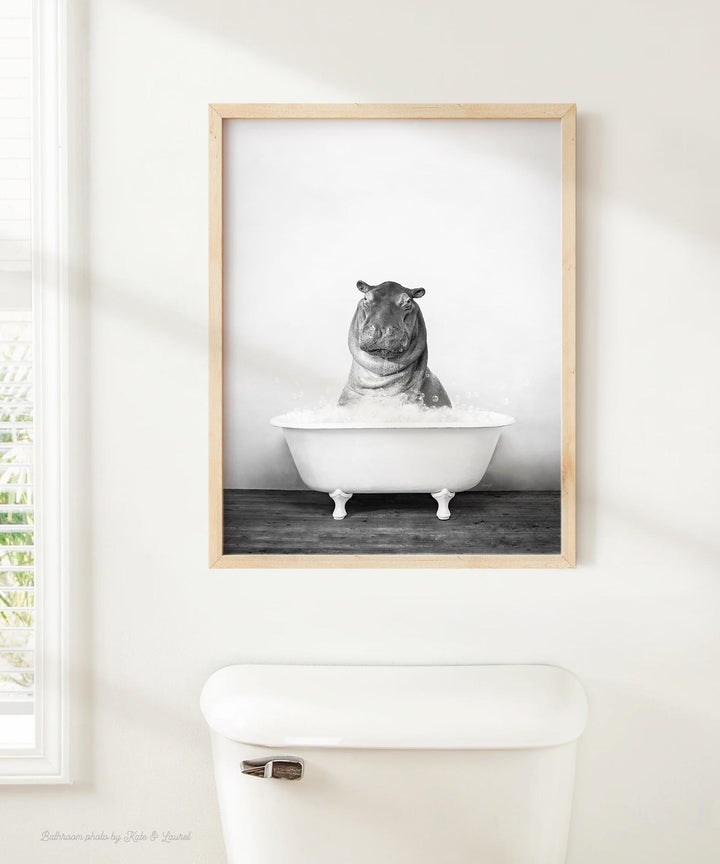 Baby Hippo in Rustic Black and White