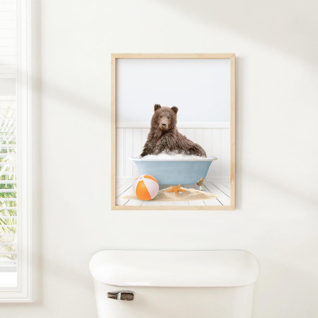 Bear in Beach House Bath with Beach Ball and Sand