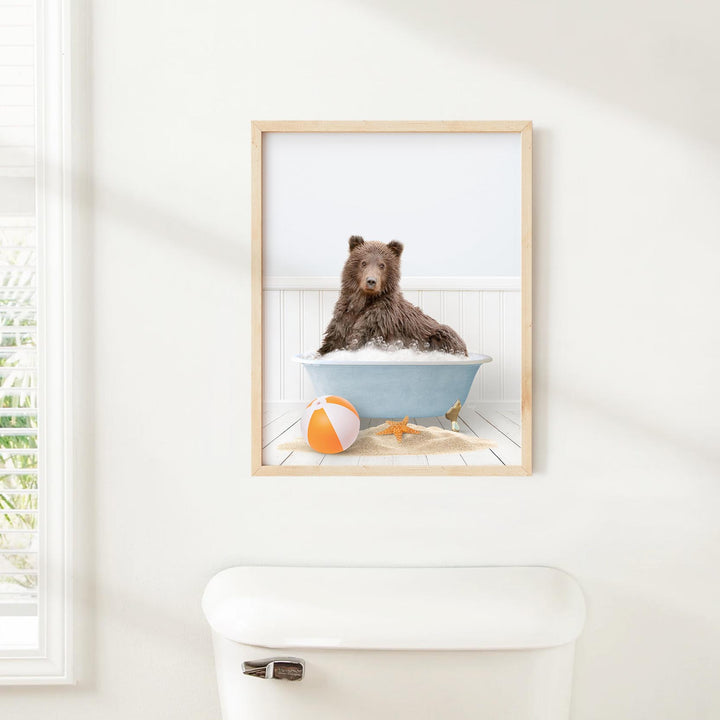 Bear in Beach House Bath with Beach Ball and Sand