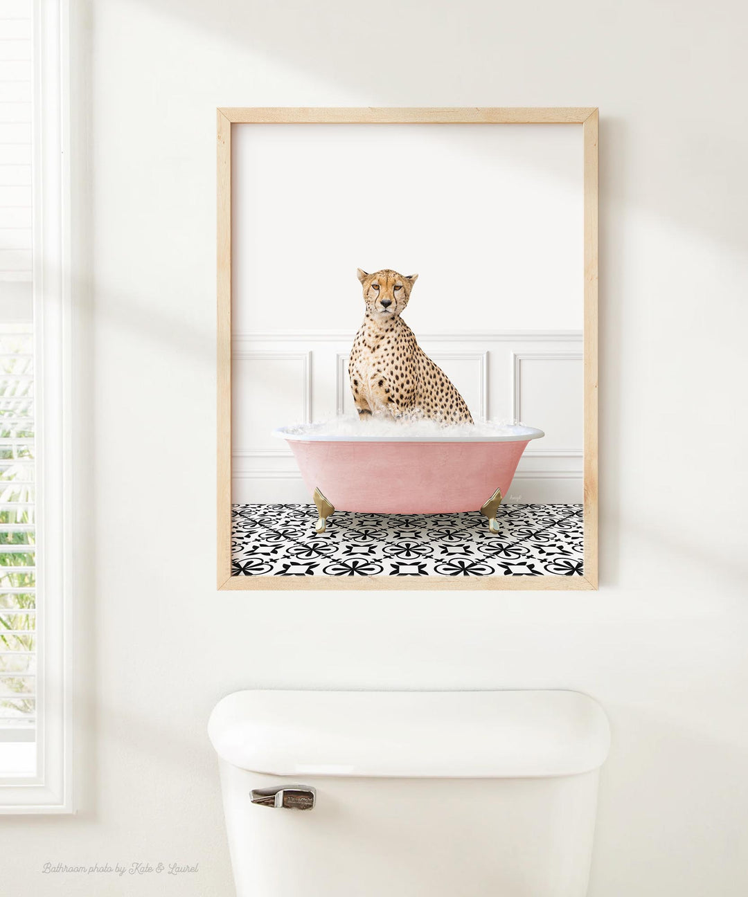 Cheetah in Stencil Tile with Pink Bathtub Bath