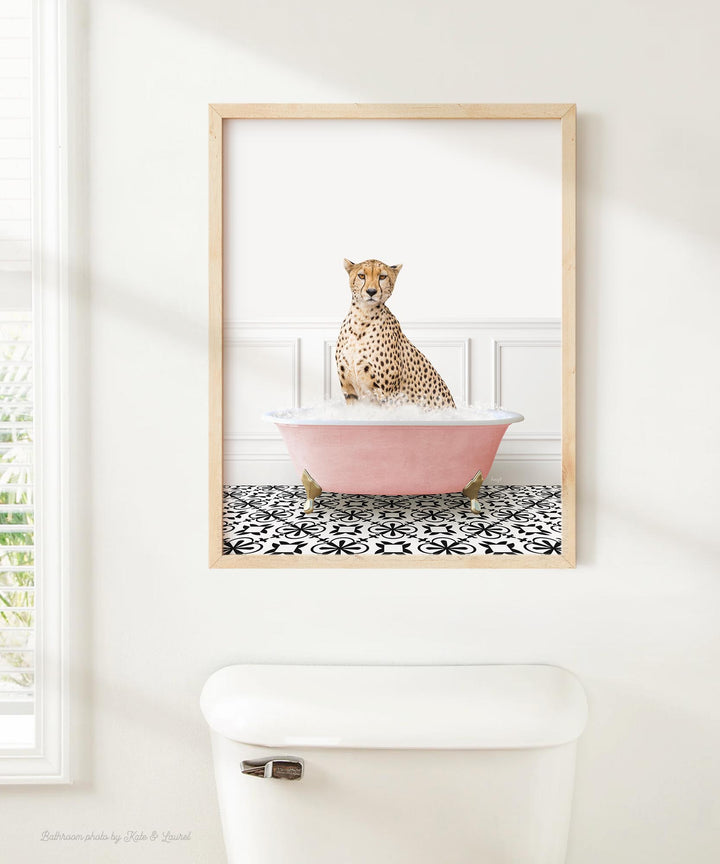 Cheetah in Stencil Tile with Pink Bathtub Bath