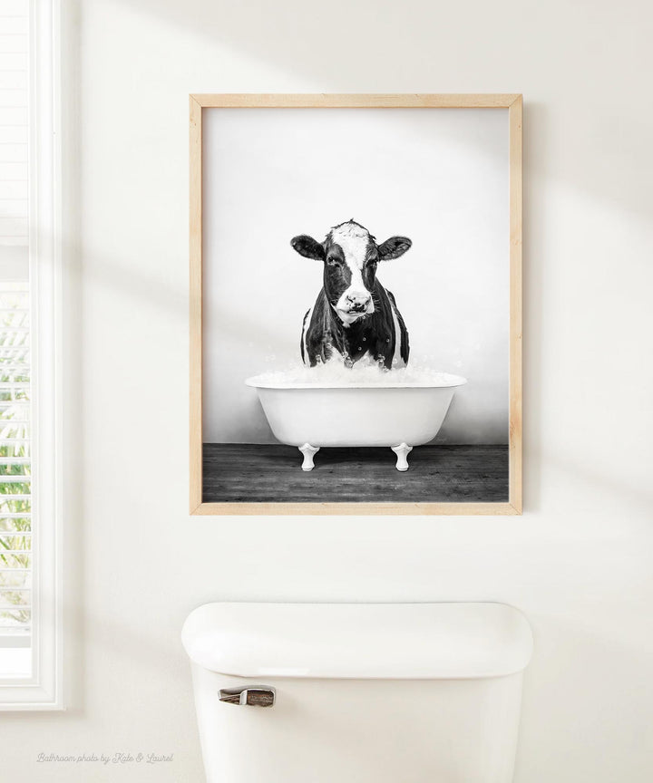 Black and White Cow in Rustic Black and White