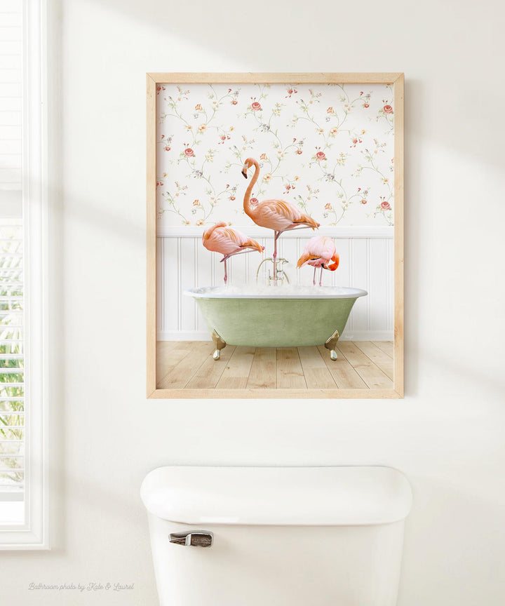 Three Flamingos in Country Cottage Bath