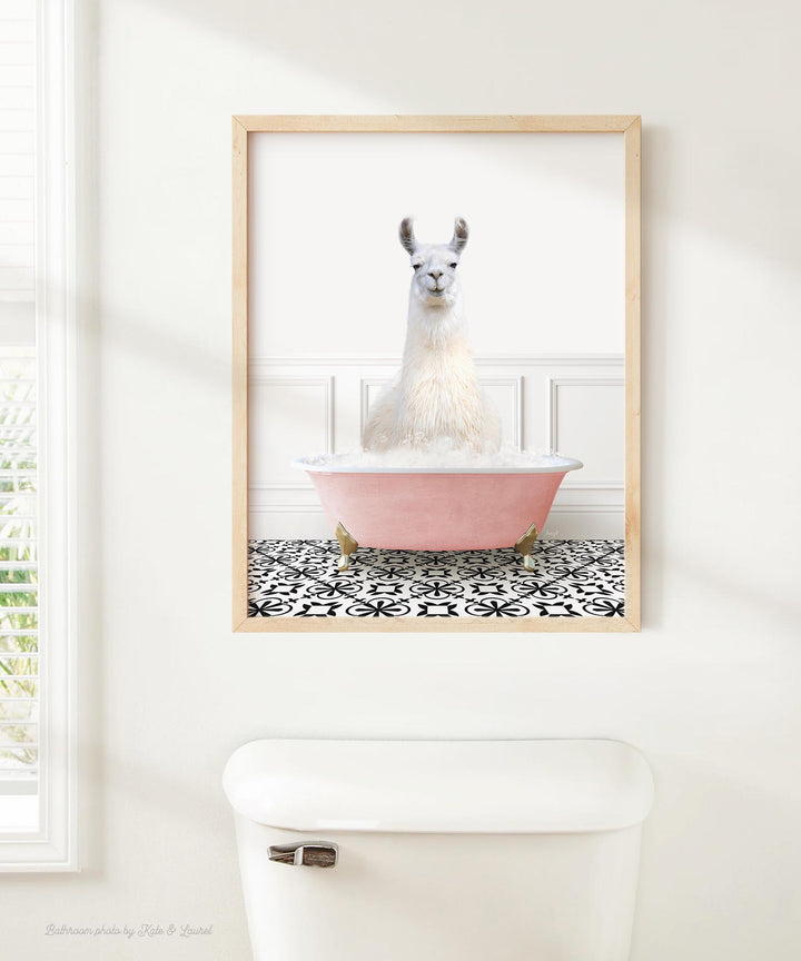 Llama in Stencil Tile with Pink Bathtub Bath