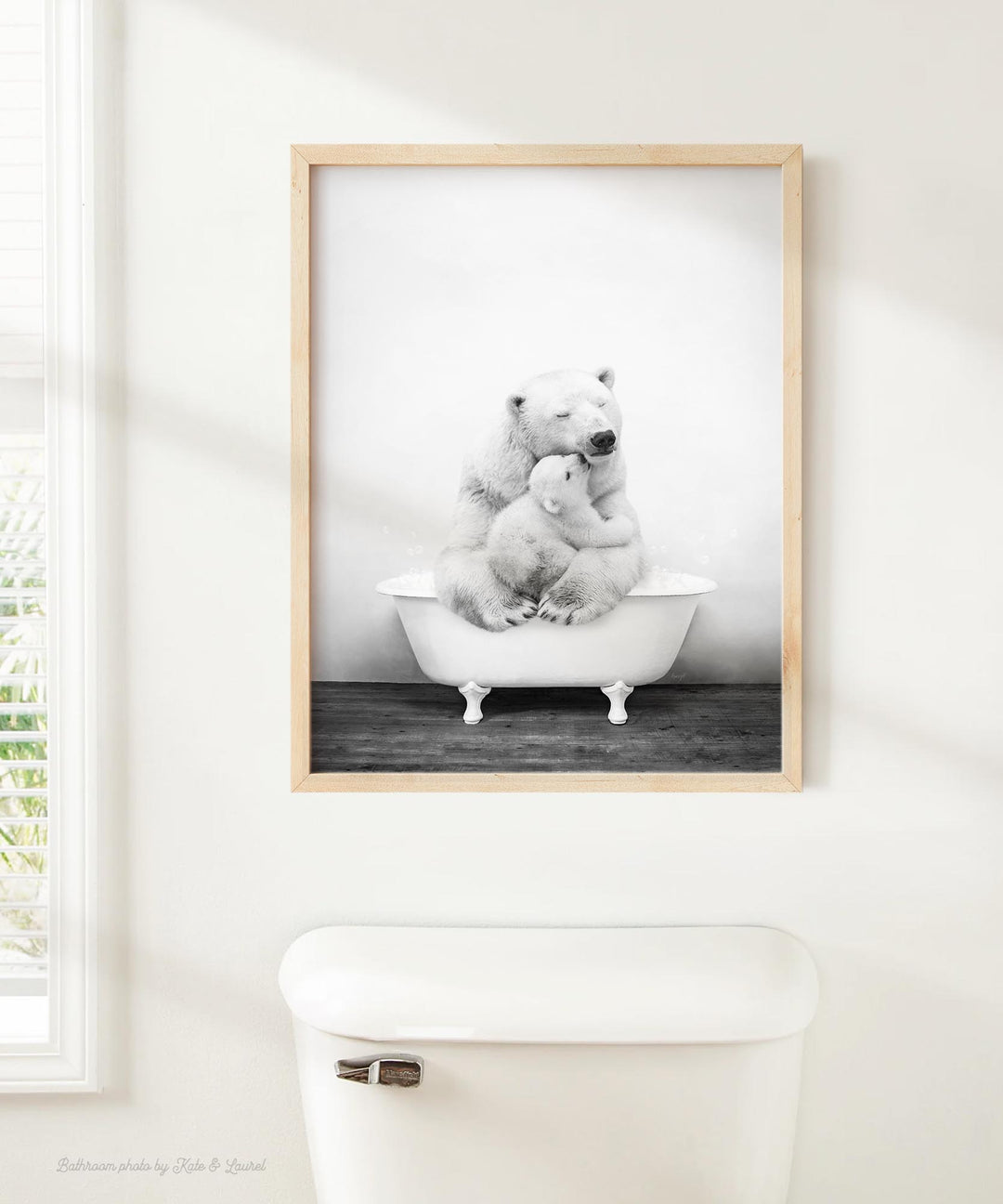 Mother and Baby Polar Bear in Rustic Black and White