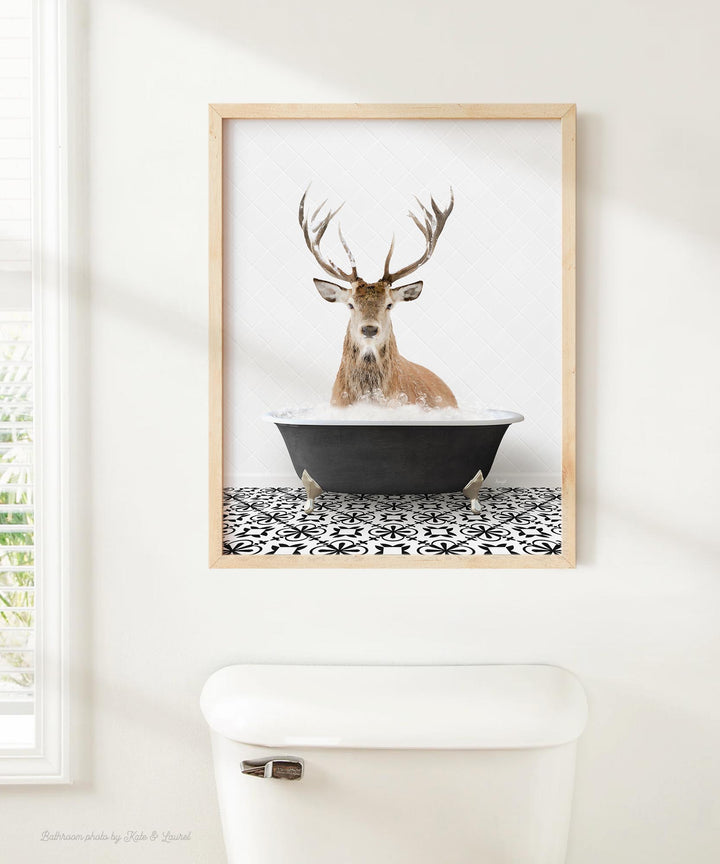 Male Deer in Stencil Black & White Bath