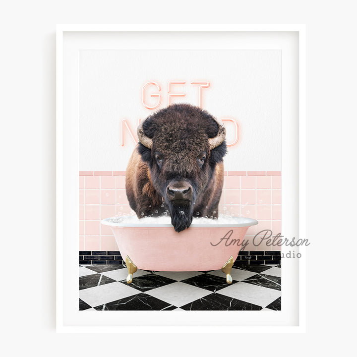 a picture of a bison in a bathtub