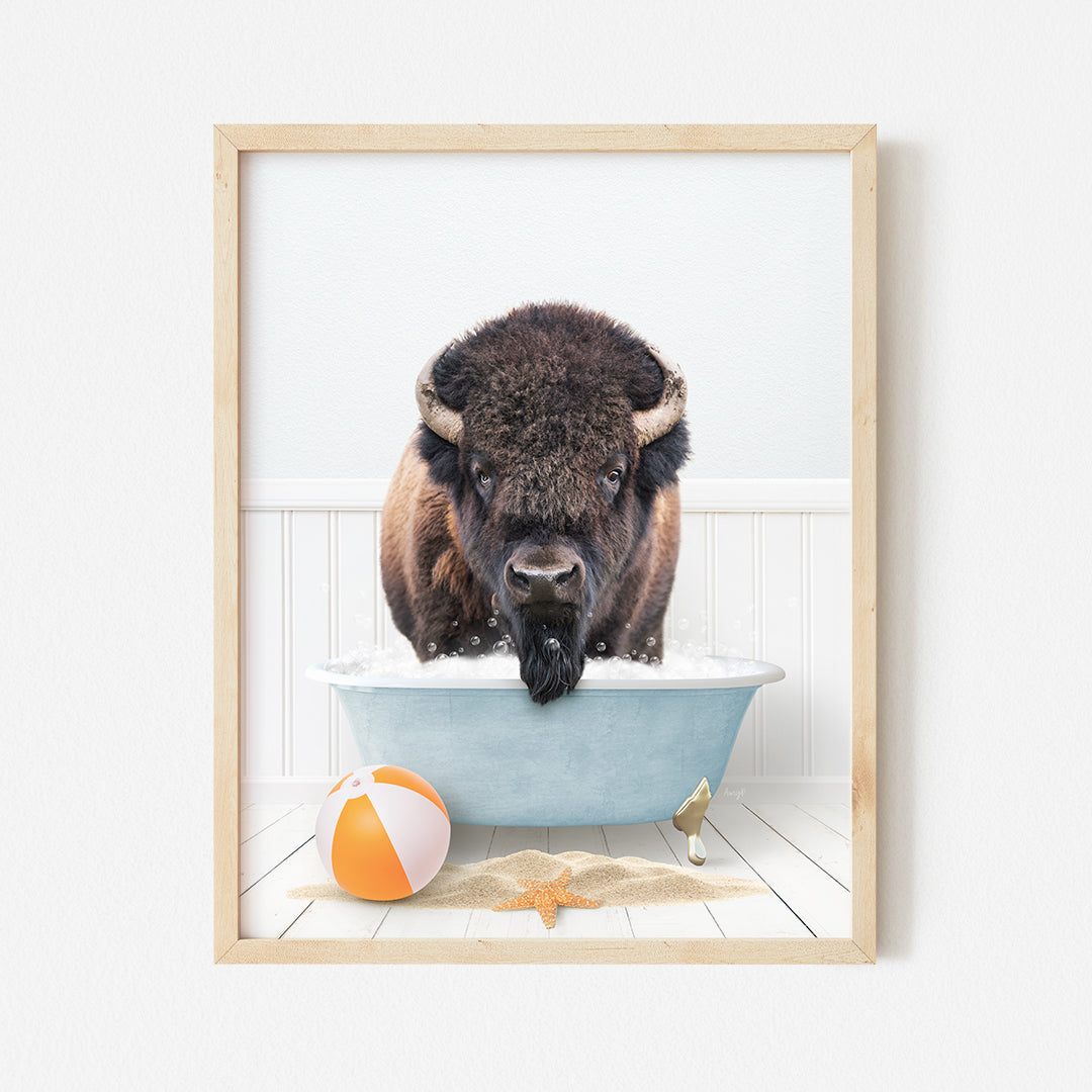 a picture of a bison in a bathtub