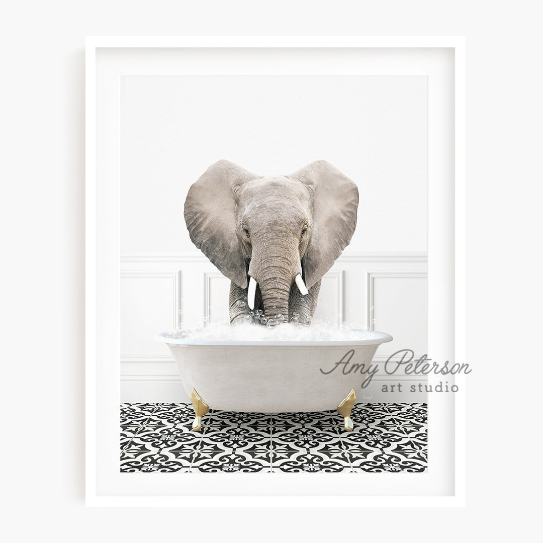 a picture of an elephant in a bathtub