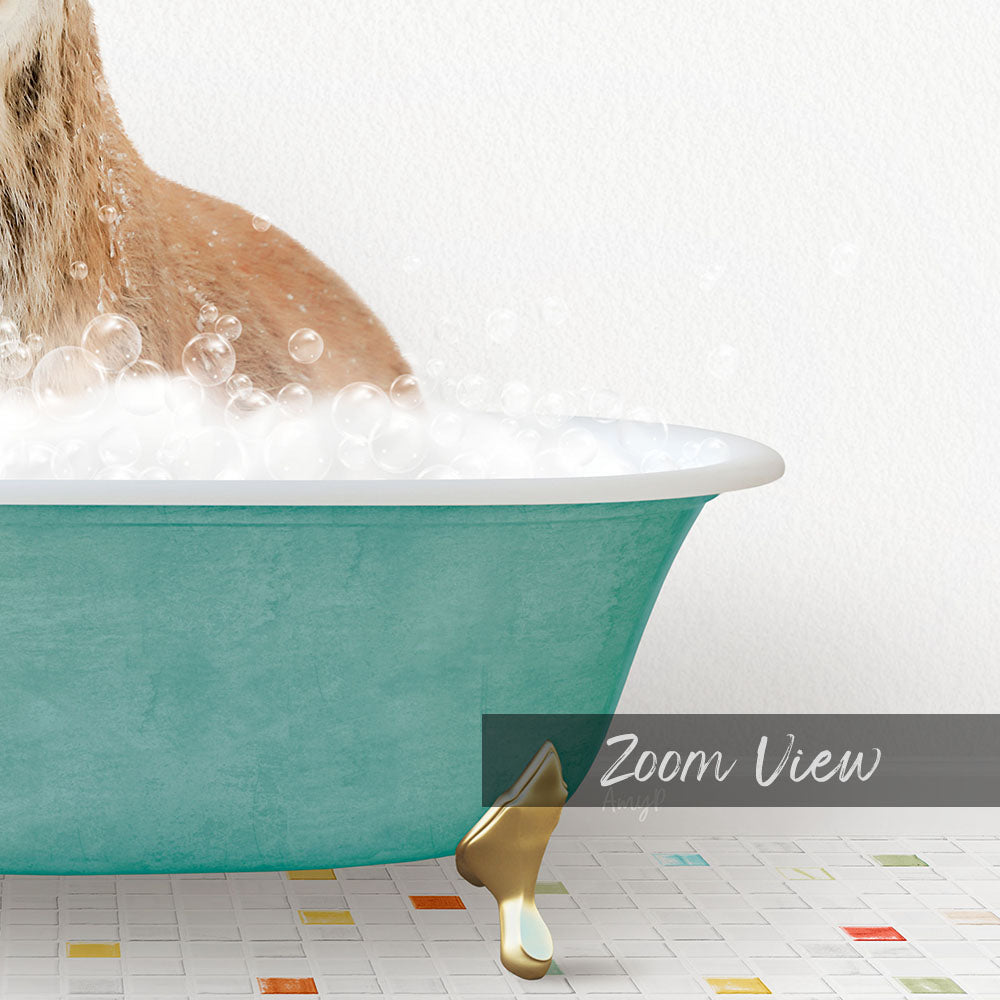 A cat is sitting in a green bathtub filled with bubbles, enjoying a relaxing bath.