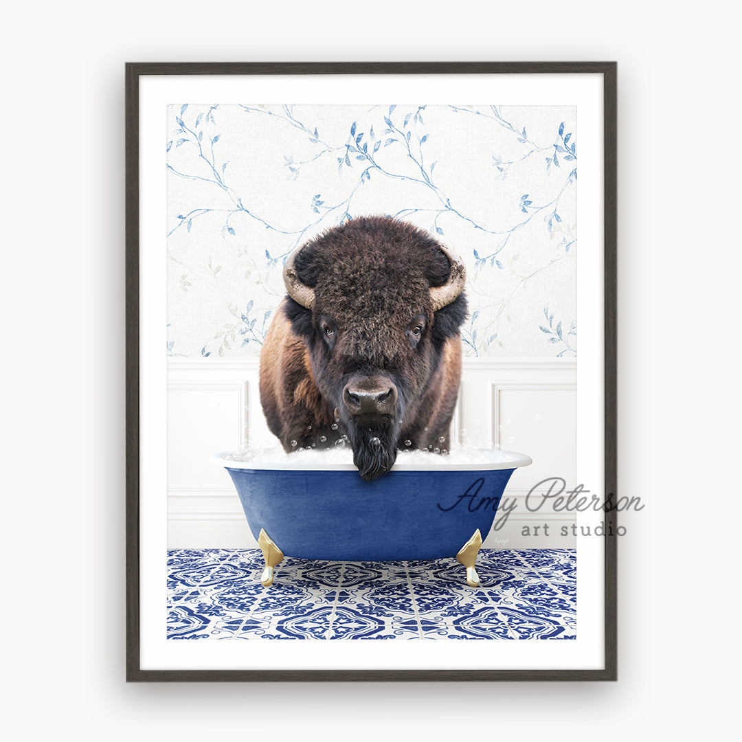 a picture of a bison in a bath tub