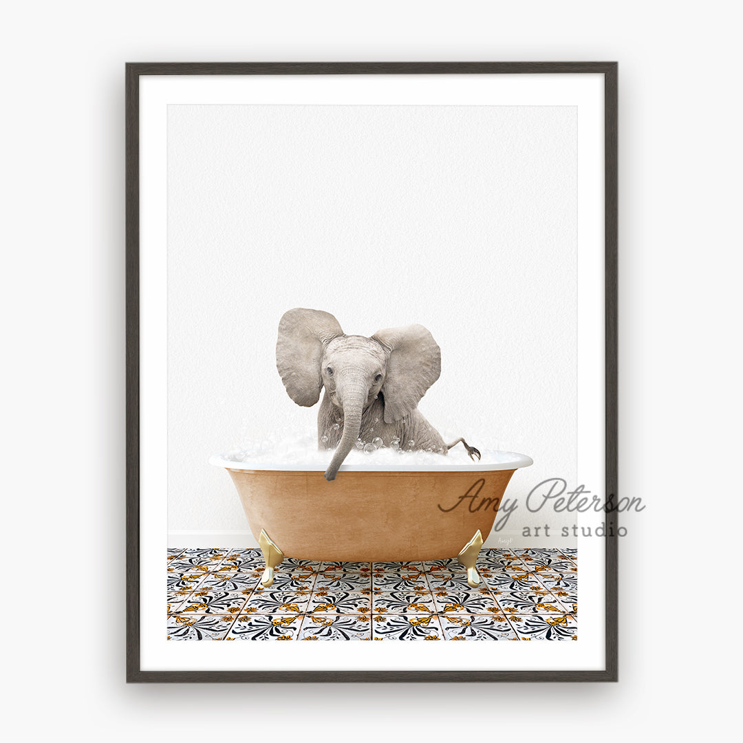 a picture of an elephant taking a bath