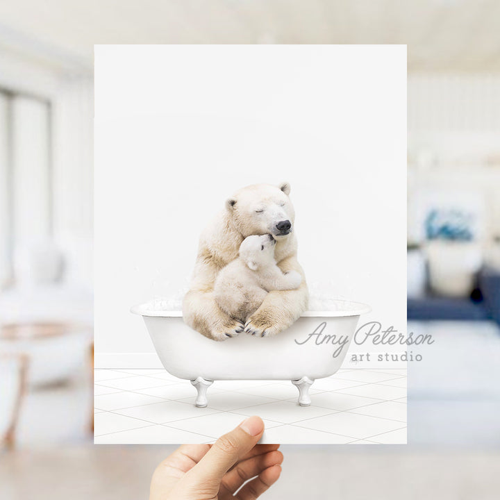 a polar bear sitting on top of a bath tub