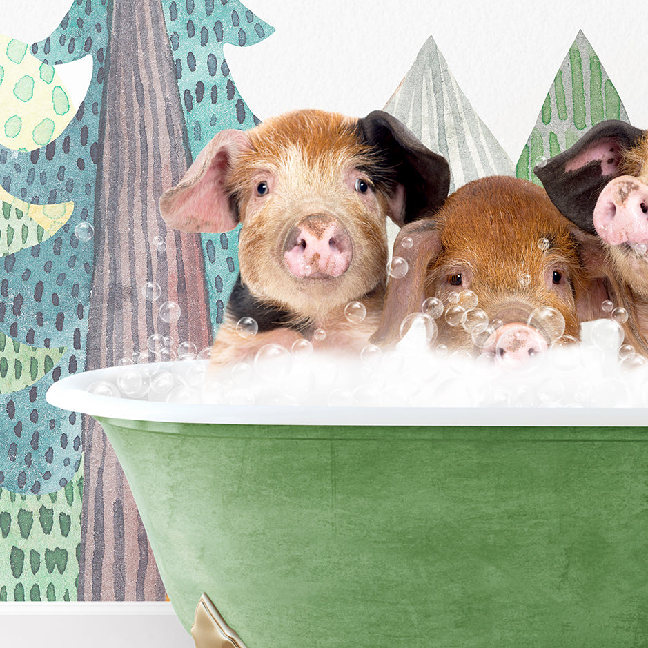 a group of three pigs sitting in a bathtub