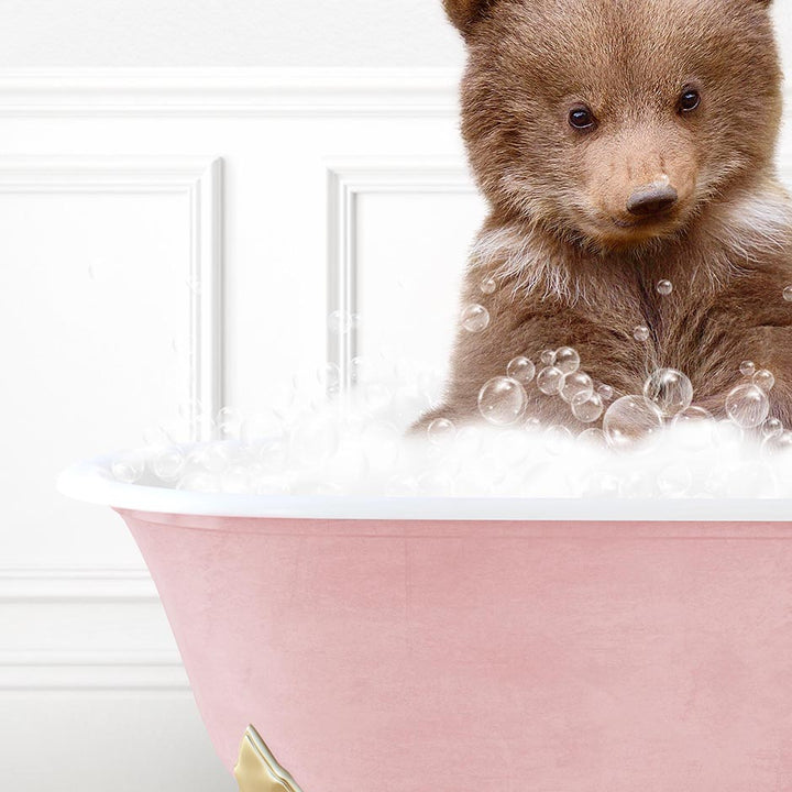 Bear Cub in Stencil Tile with Pink Bathtub Bath
