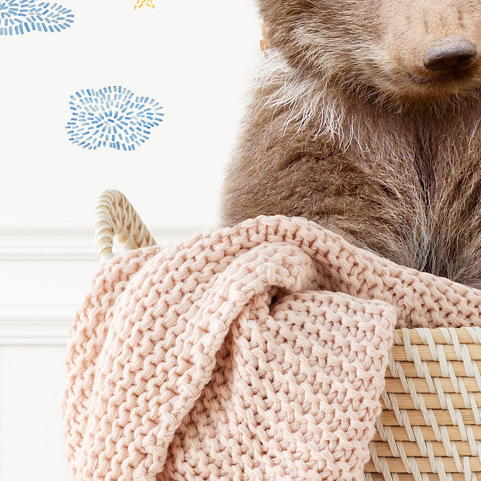 Bear Cub and Duckling in Laundry Basket - Assorted Wallpapers