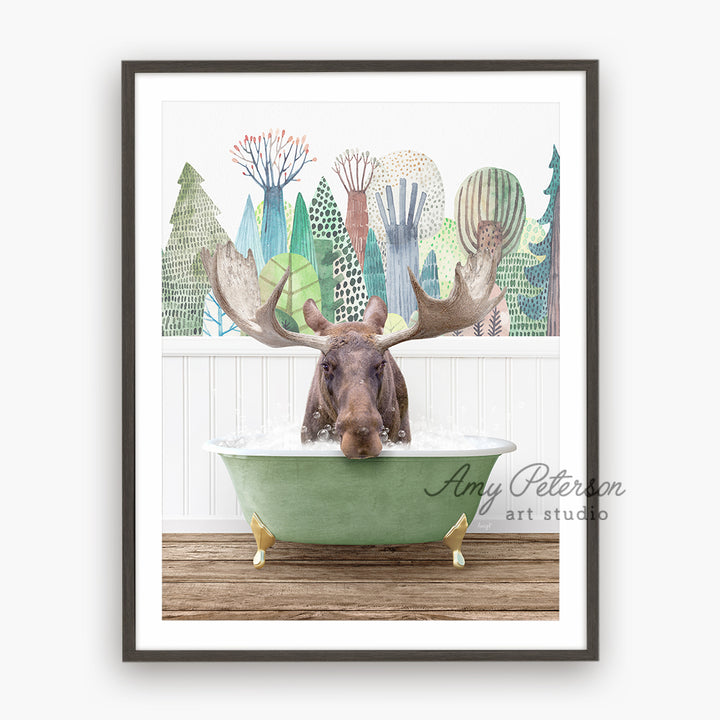 a picture of a moose taking a bath